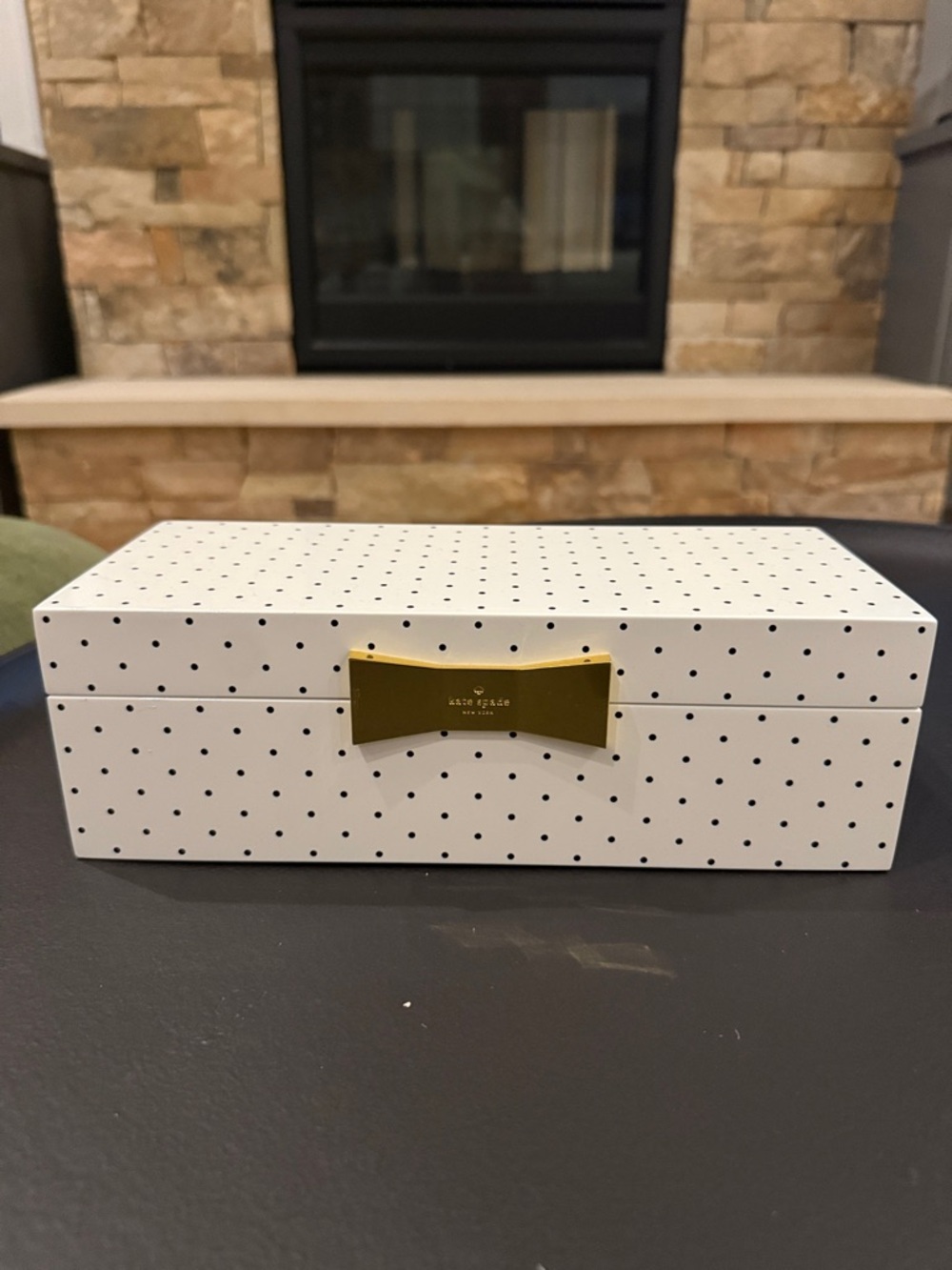 kate spade White with Black Polka Dot Jewelry Box with Gold Bow